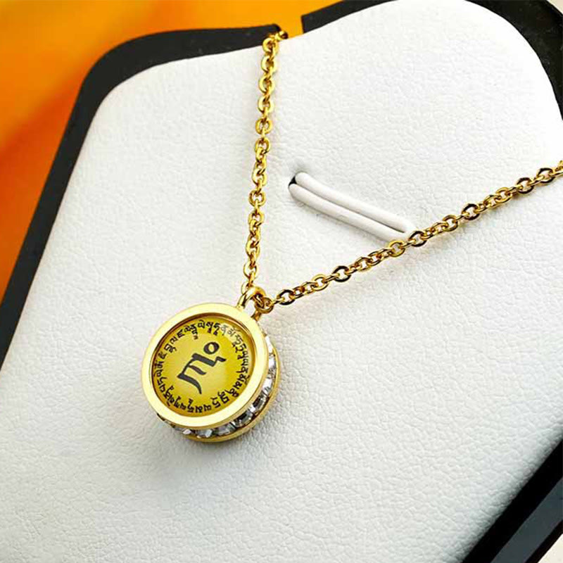 Buddha Stones Tibetan Yellow God Of Wealth Green Tara Buddha Serenity Titanium Steel Necklace Pendant - image 3