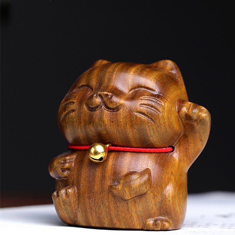 Buddha Stones Green Sandalwood Small Mini Cute Lucky Cat Peace Decorations - image 2