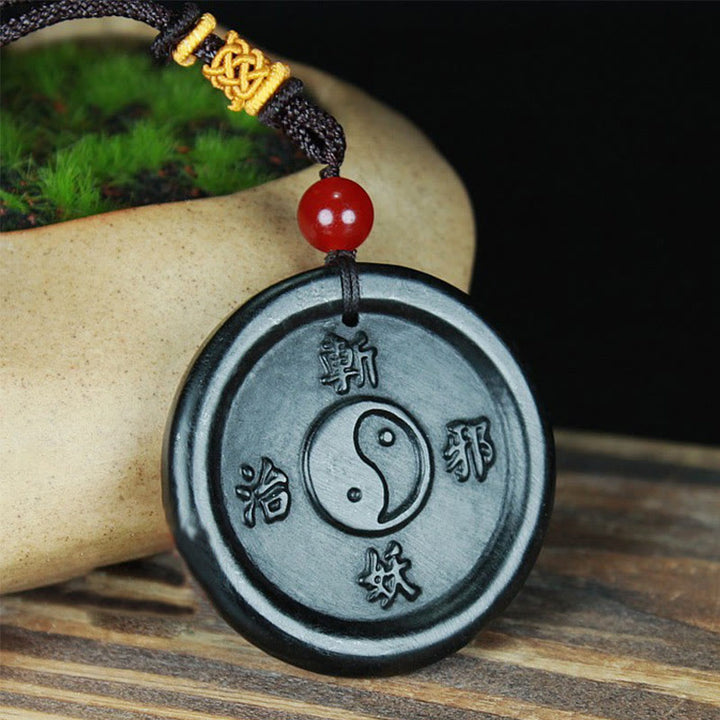 Buddha Stones Natural Hetian Cyan Jade Yin Yang Luck Harmony Necklace Pendant - Cyan Jade(Successā„Healing) - image 1