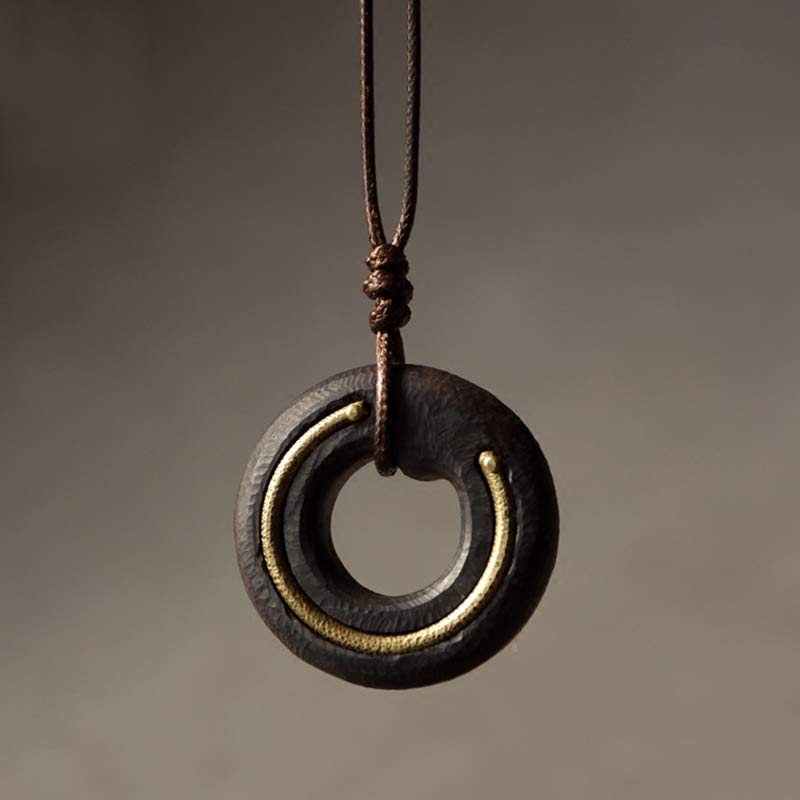 Buddha Stones Zen Circle Ebony Wood Peace Calm Necklace Pendant - Ebony Wood - image 1