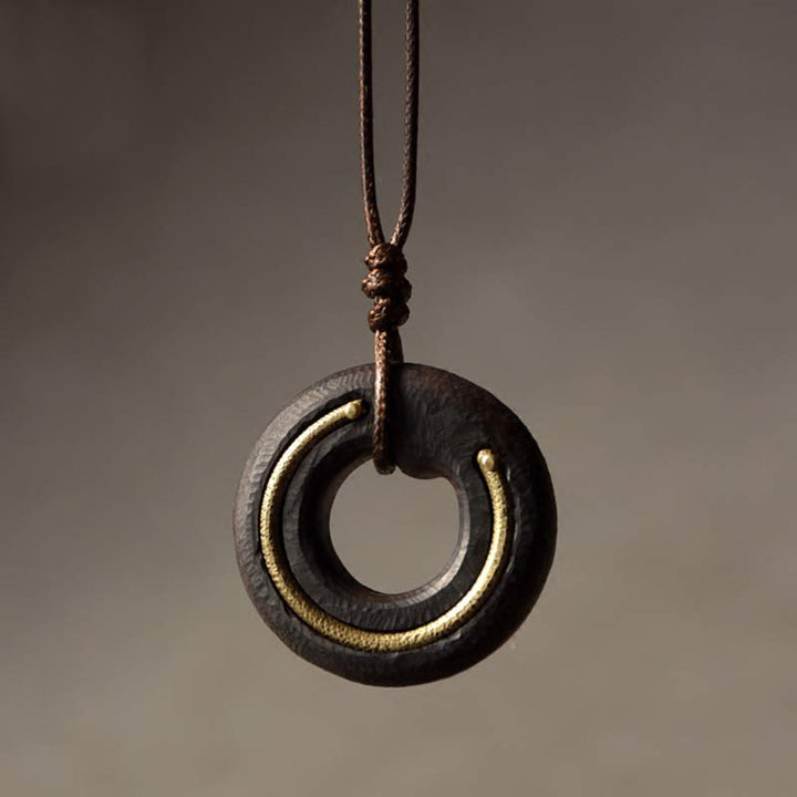 Buddha Stones Zen Circle Ebony Wood Peace Calm Necklace Pendant - Ebony Wood - image 1
