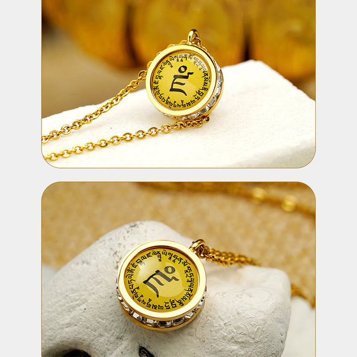 Buddha Stones Tibetan Yellow God Of Wealth Green Tara Buddha Serenity Titanium Steel Necklace Pendant - image 8