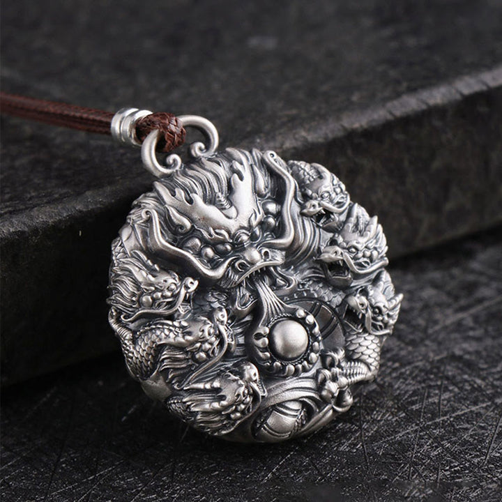 Buddha Stones 999 Sterling Silver Nine Dragons Playing With A Pearl Luck Protection Necklace Pendant - Dragon(Protectionâ„Success) - image 0