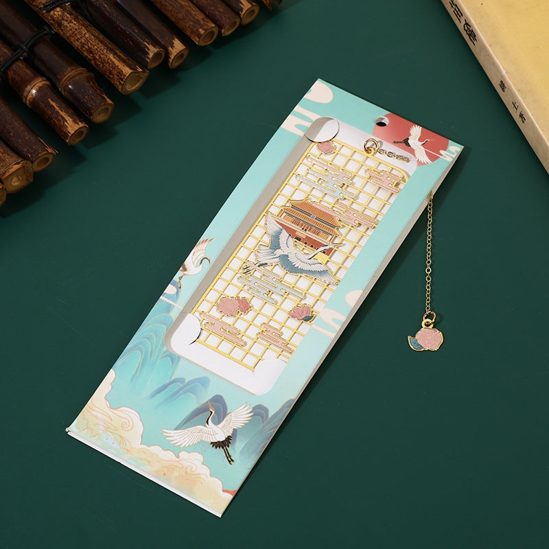 Buddha Stones Elk Koi Fish Crane Nine Tailed Fox Metal Brass Hollow Bookmark