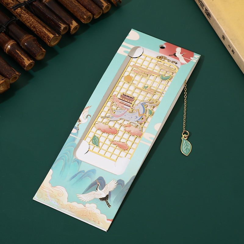 Buddha Stones Elk Koi Fish Crane Nine Tailed Fox Metal Brass Hollow Bookmark