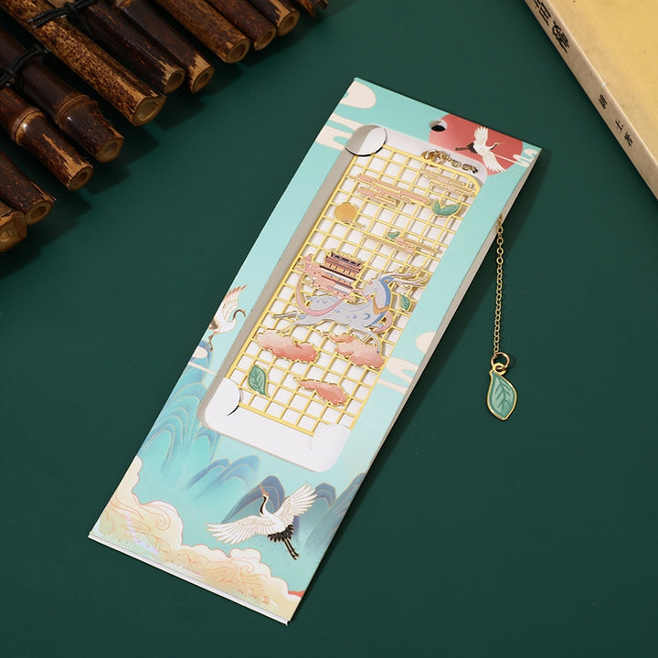 Buddha Stones Elk Koi Fish Crane Nine Tailed Fox Metal Brass Hollow Bookmark