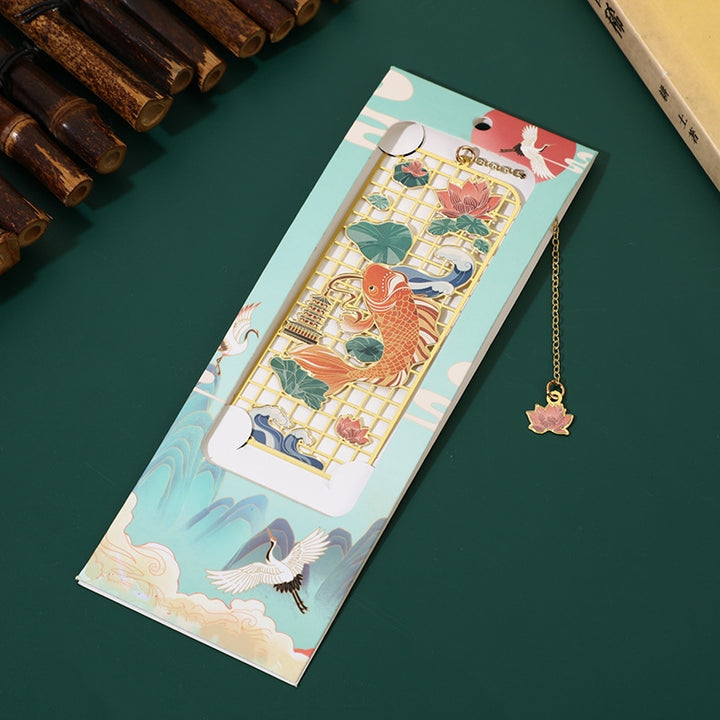 Buddha Stones Elk Koi Fish Crane Nine Tailed Fox Metal Brass Hollow Bookmark