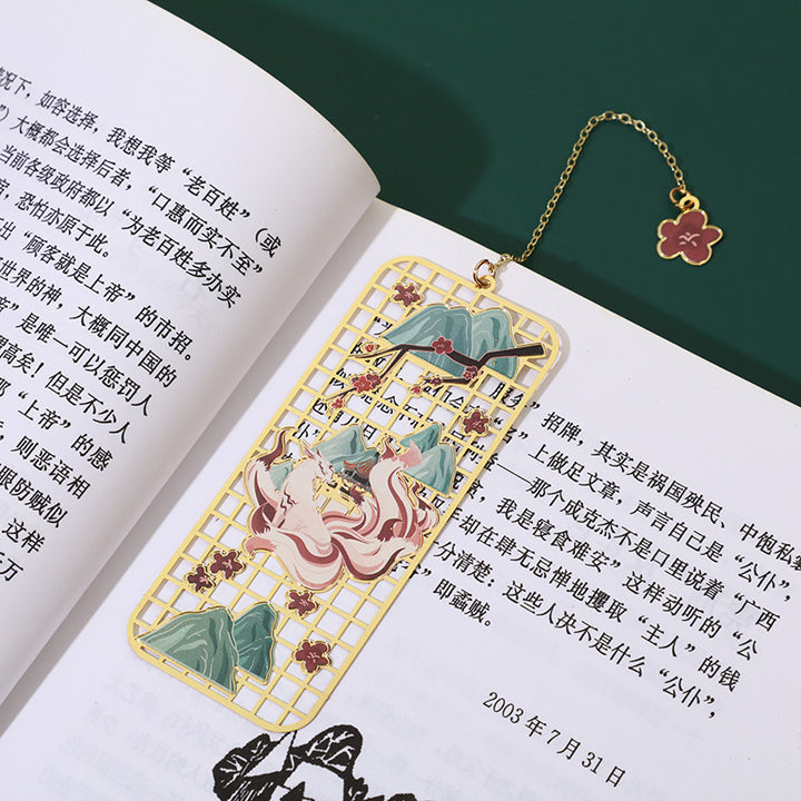 Buddha Stones Elk Koi Fish Crane Nine Tailed Fox Metal Brass Hollow Bookmark