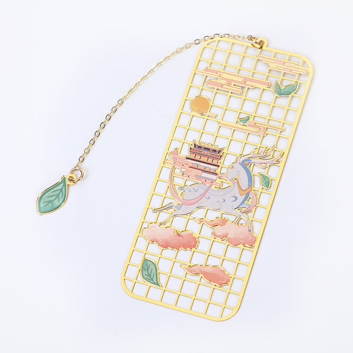 Buddha Stones Elk Koi Fish Crane Nine Tailed Fox Metal Brass Hollow Bookmark