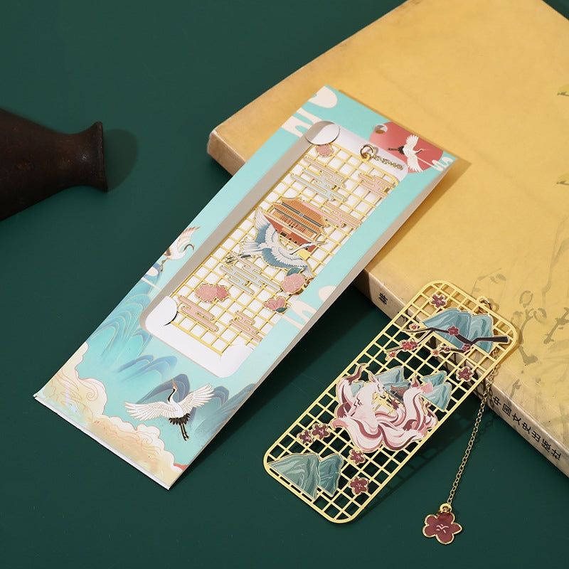 Buddha Stones Elk Koi Fish Crane Nine Tailed Fox Metal Brass Hollow Bookmark