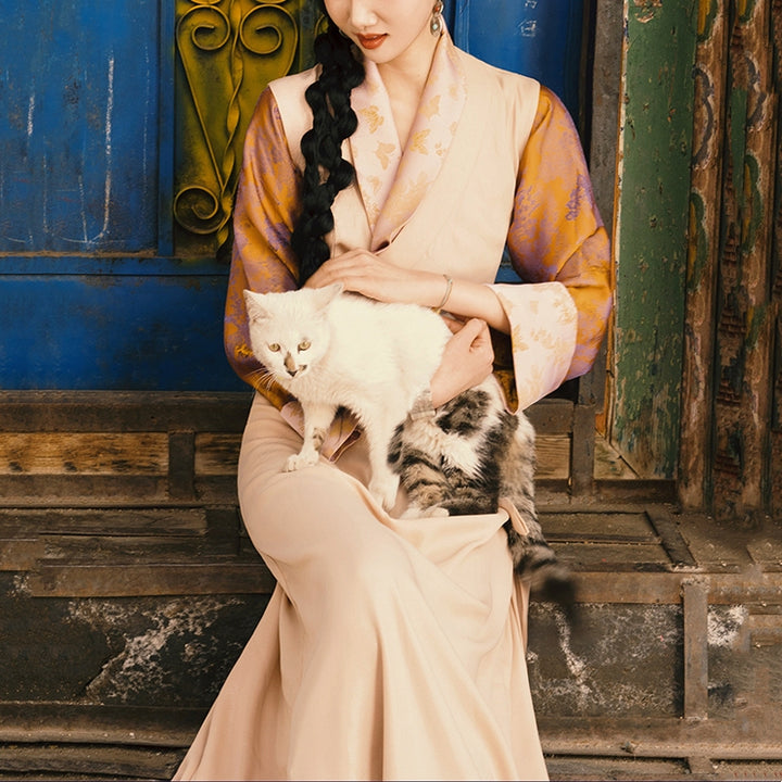 Buddha Stones Tibetan Dress Clothing Lhasa Butterfly Top Dress Improved Hanfu Women Clothing