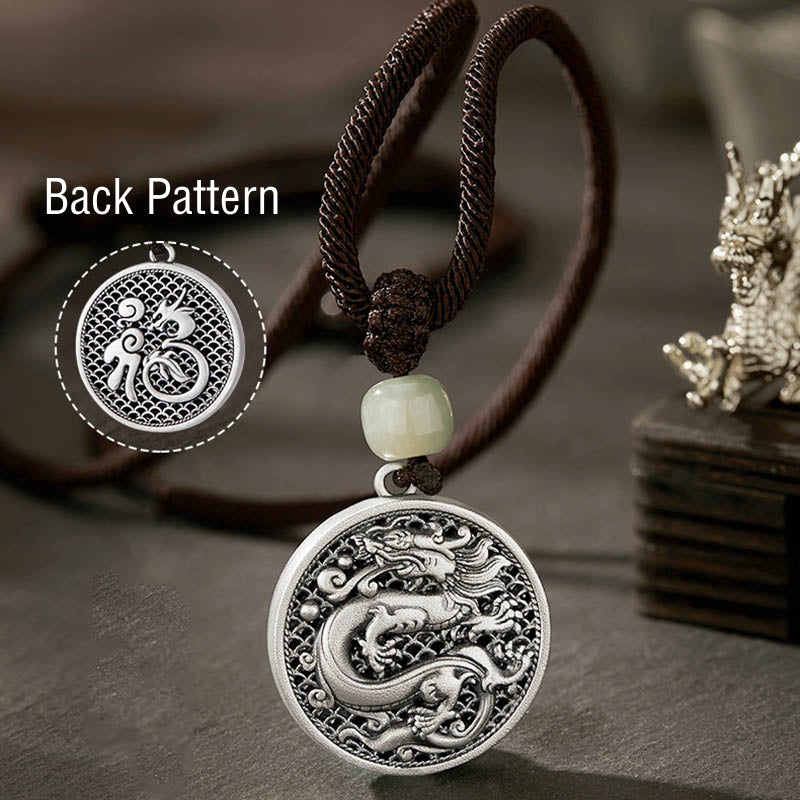 Buddha Stones 999 Sterling Silver Year of the Dragon Fu Character Hetian Jade Success Necklace Pendant - image 4