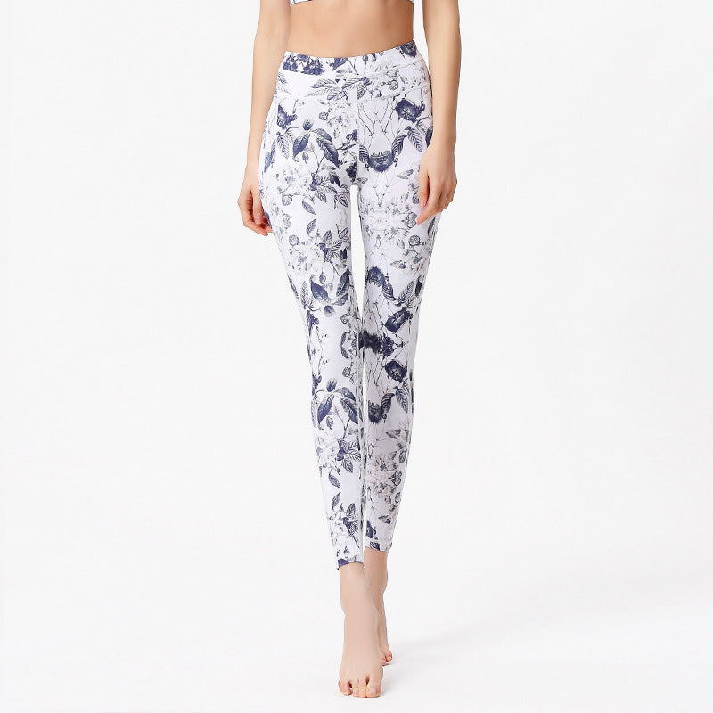 Buddha Stones Flowers Leaves Pants Sports Fitness Yoga Leggings Women's Yoga Pants - White Blue - US8-10,UK/AU12-14,EU40-42 (XL) - image 5
