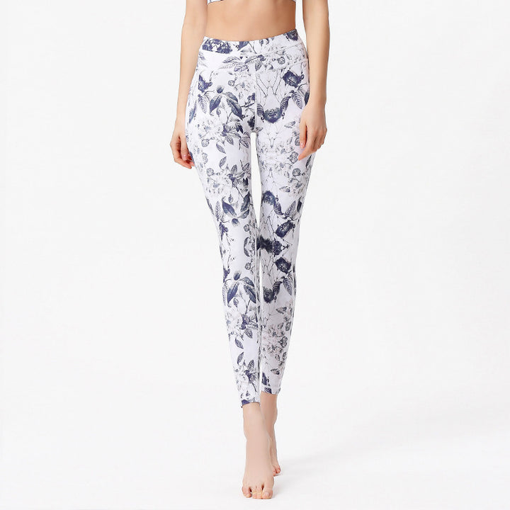 Buddha Stones Flowers Leaves Pants Sports Fitness Yoga Leggings Women's Yoga Pants - White Blue - US8-10,UK/AU12-14,EU40-42 (XL) - image 5