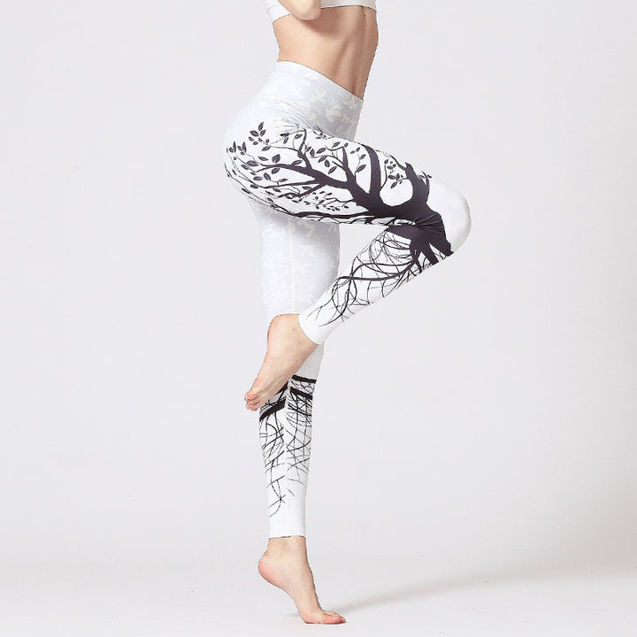 Buddha Stones Lines Weeds Sakura Flowers Black Tree Pants Sports Fitness Yoga Leggings Women's Yoga Pants - Black Tree White - US8-10,UK/AU12-14,EU40-42 (XL) - image 30