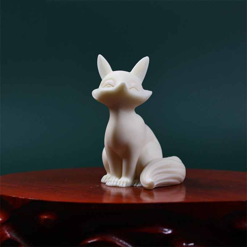 Buddha Stones Mini Nine Tailed Fox Ivory Fruit Protection Home Decoration