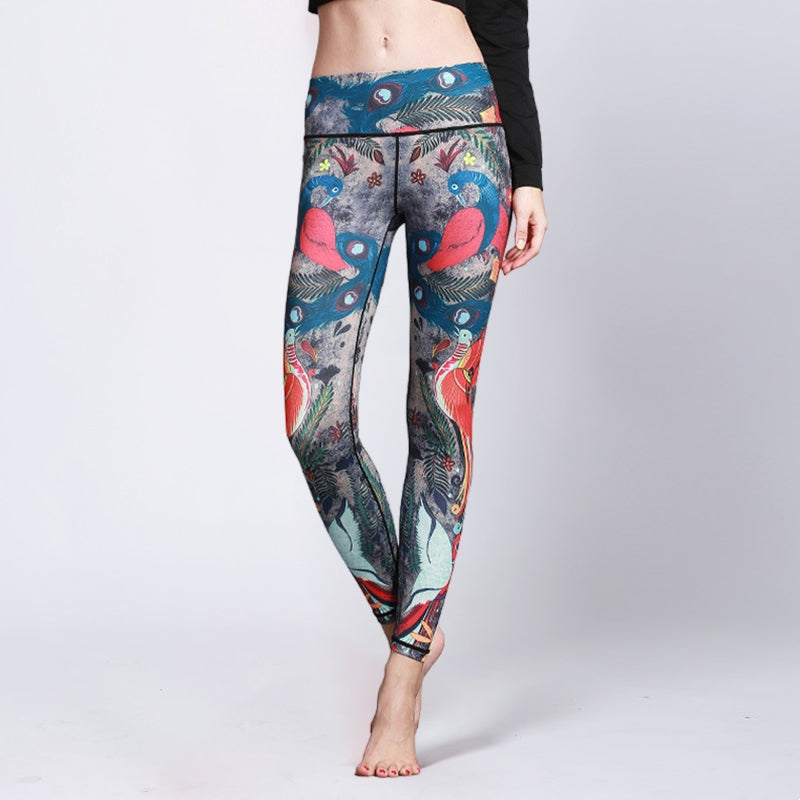 Buddha Stones Red Blue Peacock Feather Pants Sports Fitness Yoga Leggings Women's Yoga Pants - US8-10,UK/AU12-14,EU40-42 (XL) - image 0