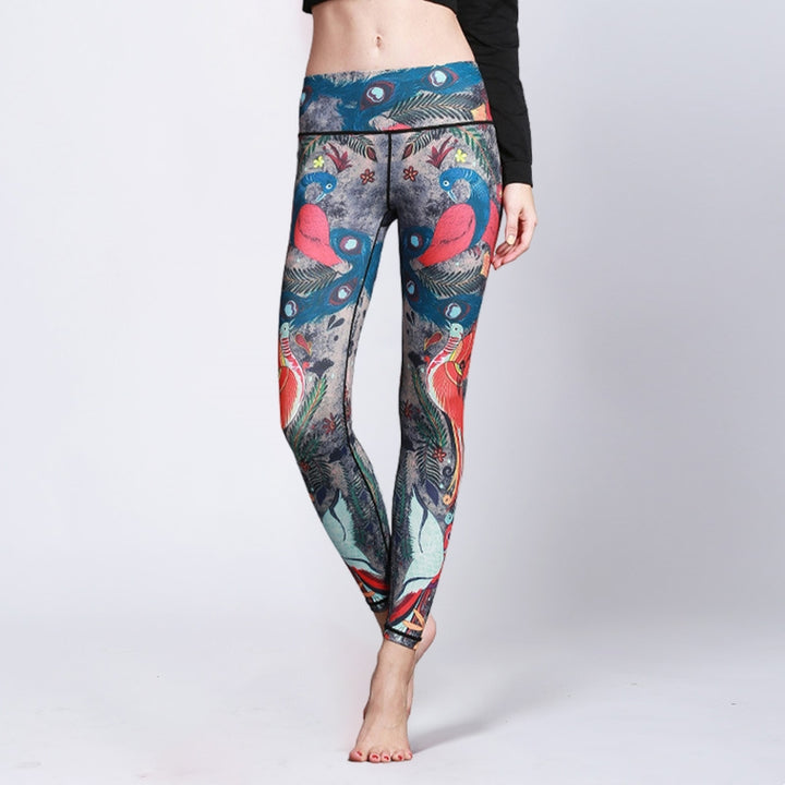 Buddha Stones Red Blue Peacock Feather Pants Sports Fitness Yoga Leggings Women's Yoga Pants - US8-10,UK/AU12-14,EU40-42 (XL) - image 0