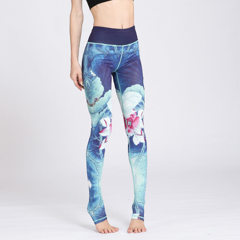 Buddha Stones Lotus Flower Print Design Pants Sports Fitness Yoga Leggings Women's Yoga Pants - Blue Lotus - US8-10,UK/AU12-14,EU40-42 (XL) - image 10