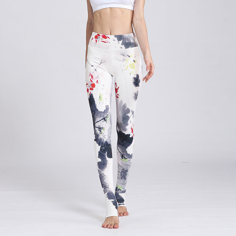 Buddha Stones Lotus Flower Print Design Pants Sports Fitness Yoga Leggings Women's Yoga Pants - White Ink Lotus - US8-10,UK/AU12-14,EU40-42 (XL) - image 28