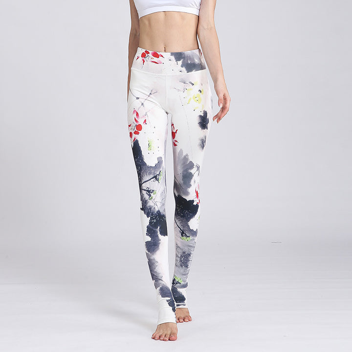 Buddha Stones Lotus Flower Print Design Pants Sports Fitness Yoga Leggings Women's Yoga Pants - White Ink Lotus - US8-10,UK/AU12-14,EU40-42 (XL) - image 28