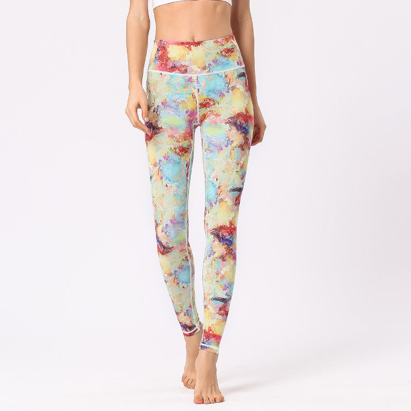 Buddha Stones Multicolored Print Flowers Pants Sports Exercise Fitness High Waist Leggings Women's Yoga Pants - Yellow Blue Red - US8-10,UK/AU12-14,EU40-42 (XL) - image 0