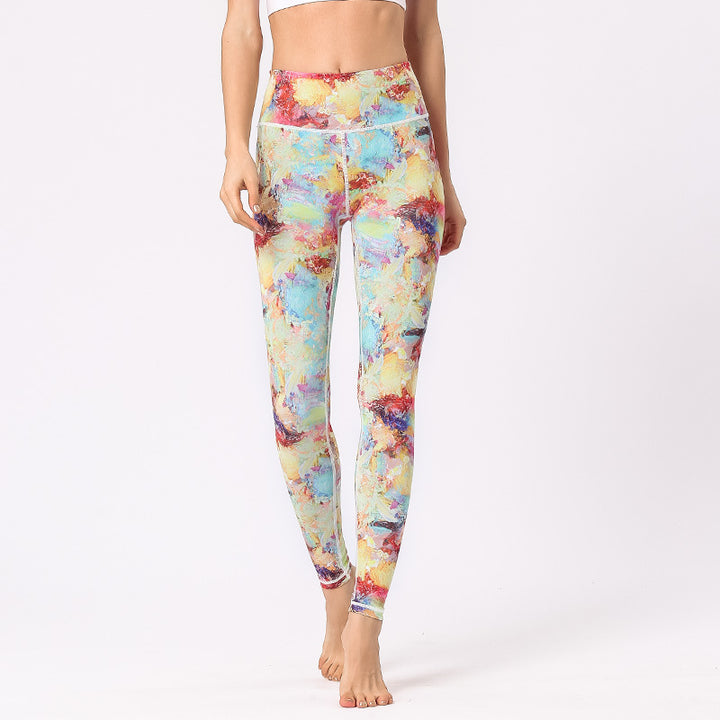 Buddha Stones Multicolored Print Flowers Pants Sports Exercise Fitness High Waist Leggings Women's Yoga Pants - Yellow Blue Red - US8-10,UK/AU12-14,EU40-42 (XL) - image 0