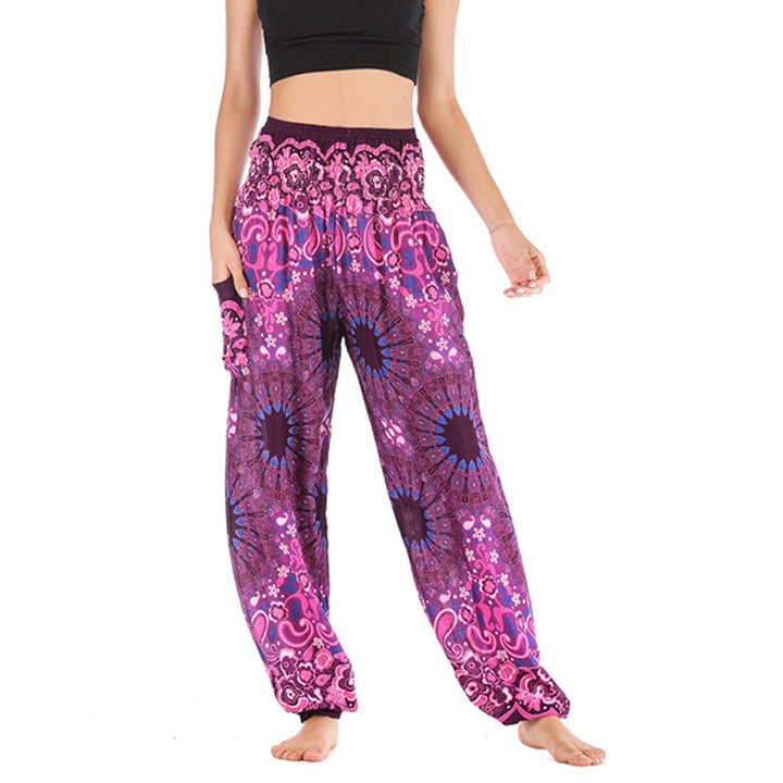 Buddha Stones Geometric Mandala Pattern Loose Harem Trousers High Waist Women's Yoga Pants - Purple - US2-8/10,UK/AU6-12/14,EU34-40/42 (F) - image 38