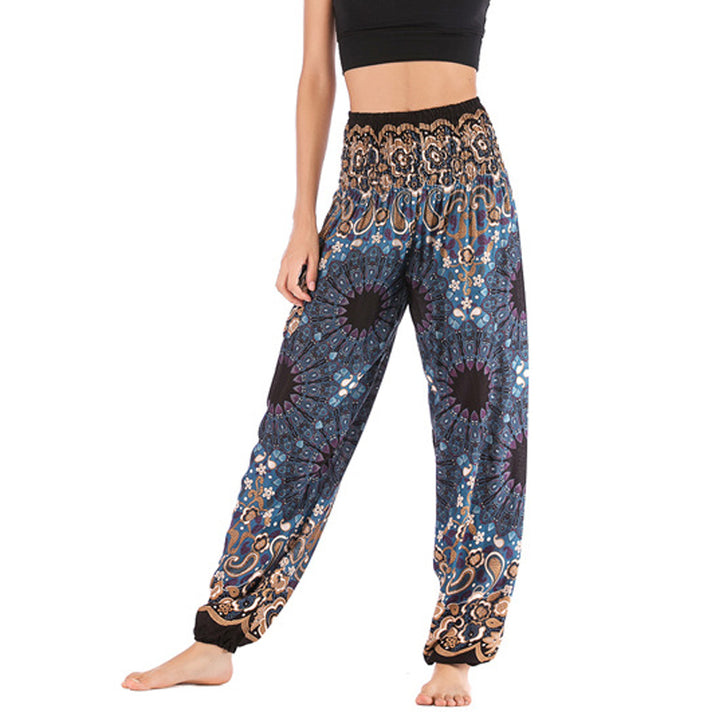 Buddha Stones Geometric Mandala Pattern Loose Harem Trousers High Waist Women's Yoga Pants - Black Gold - US2-8/10,UK/AU6-12/14,EU34-40/42 (F) - image 28