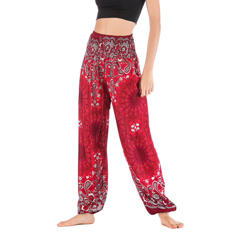 Buddha Stones Geometric Mandala Pattern Loose Harem Trousers High Waist Women's Yoga Pants - Red - US2-8/10,UK/AU6-12/14,EU34-40/42 (F) - image 19