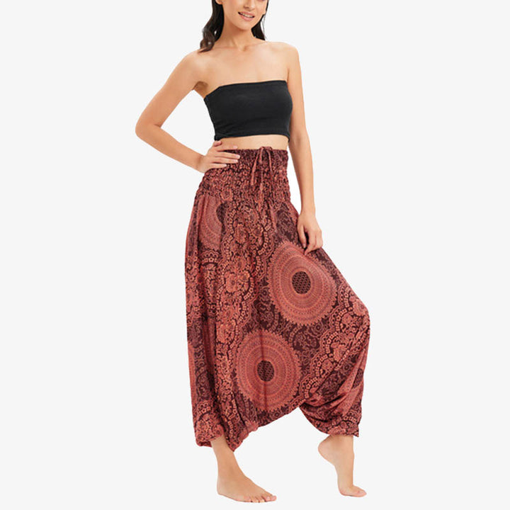 Buddha Stones Two Style Wear Round Geometric Loose Casual Harem Trousers Jumpsuit Women's Yoga Pants - OrangeRed-US2-12,UK/AU6-16,EU34-44 (F) - image 9