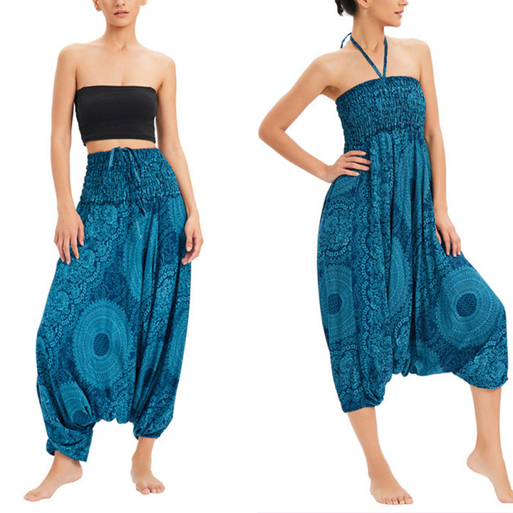 Buddha Stones Two Style Wear Round Geometric Loose Casual Harem Trousers Jumpsuit Women's Yoga Pants - LightSkyBlue-US2-12,UK/AU6-16,EU34-44 (F) - image 0