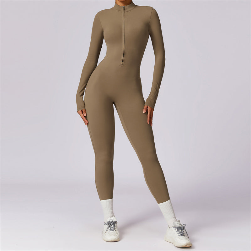 Buddha Stones Women Zipper Long Sleeve Shapewear Jumpsuit Sports Fitness Yoga Bodysuit - Brown - US8-10,UK/AU12-14,EU40-42 (XL) - image 36