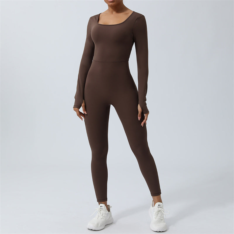 Buddha Stones Women Long Sleeve Backless Jumpsuit Sports Fitness Yoga Bodysuit - Brown - US8-10,UK/AU12-14,EU40-42 (XL)  - image 17