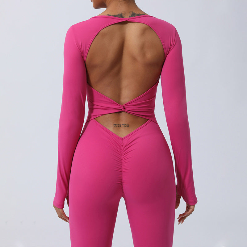 Buddha Stones Women Long Sleeve Backless Jumpsuit Sports Fitness Yoga Bodysuit - image 2