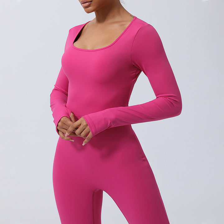 Buddha Stones Women Long Sleeve Backless Jumpsuit Sports Fitness Yoga Bodysuit - image 1