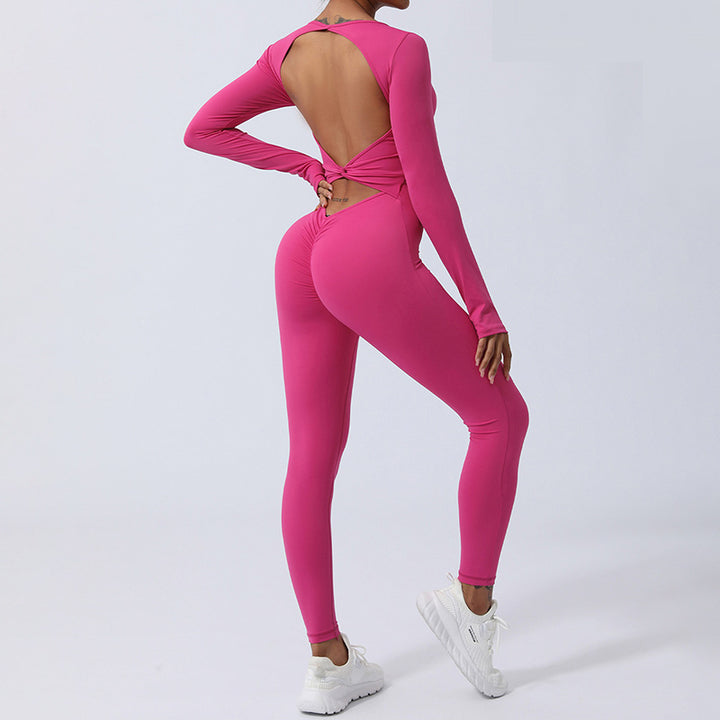Buddha Stones Women Long Sleeve Backless Jumpsuit Sports Fitness Yoga Bodysuit - image 5