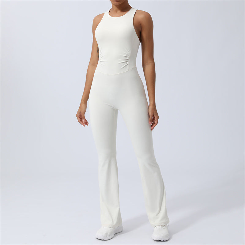Buddha Stones Women Workout Crisscross Sleeveless Flare Jumpsuit Sports Fitness Yoga Bodysuit - White - US8-10,UK/AU12-14,EU40-42 (XL) - image 10