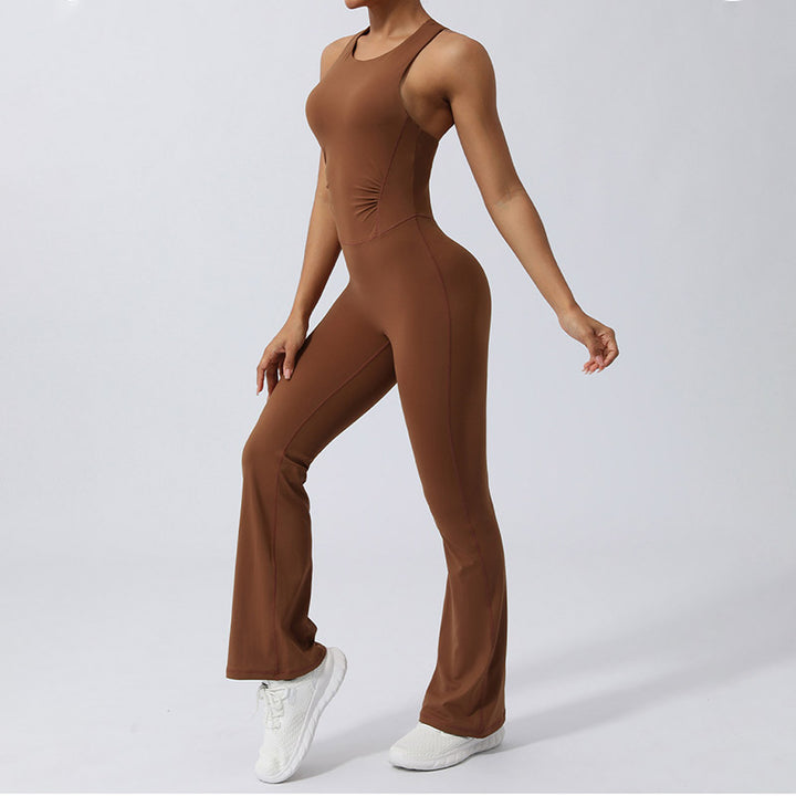 Buddha Stones Women Workout Crisscross Sleeveless Flare Jumpsuit Sports Fitness Yoga Bodysuit - image 3