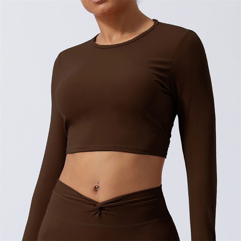 Buddha Stones Women Workout Long Sleeve Crisscross Backless Top Tee Leggings Sports Fitness Yoga Outfit - Top - Brown - US8-10,UK/AU12-14,EU40-42 (XL) - image 23