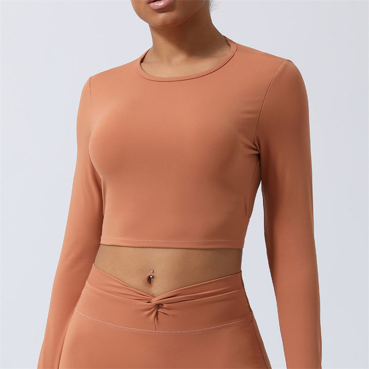 Buddha Stones Women Workout Long Sleeve Crisscross Backless Top Tee Leggings Sports Fitness Yoga Outfit - Top - Orange Brown - US8-10,UK/AU12-14,EU40-42 (XL) - image 13