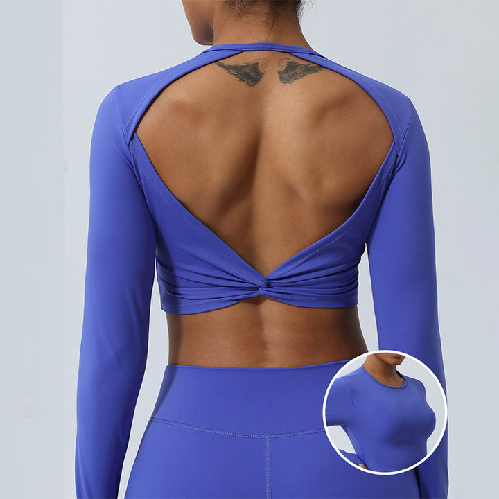 Buddha Stones Women Workout Long Sleeve Crisscross Backless Top Tee Leggings Sports Fitness Yoga Outfit - Top - Blue - US8-10,UK/AU12-14,EU40-42 (XL) - image 0