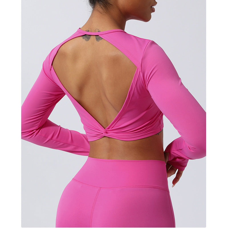Buddha Stones Women Workout Long Sleeve Crisscross Backless Top Tee Leggings Sports Fitness Yoga Outfit - image 18