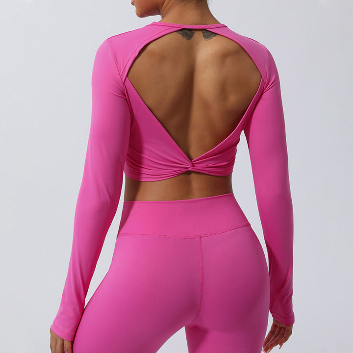 Buddha Stones Women Workout Long Sleeve Crisscross Backless Top Tee Leggings Sports Fitness Yoga Outfit - image 19