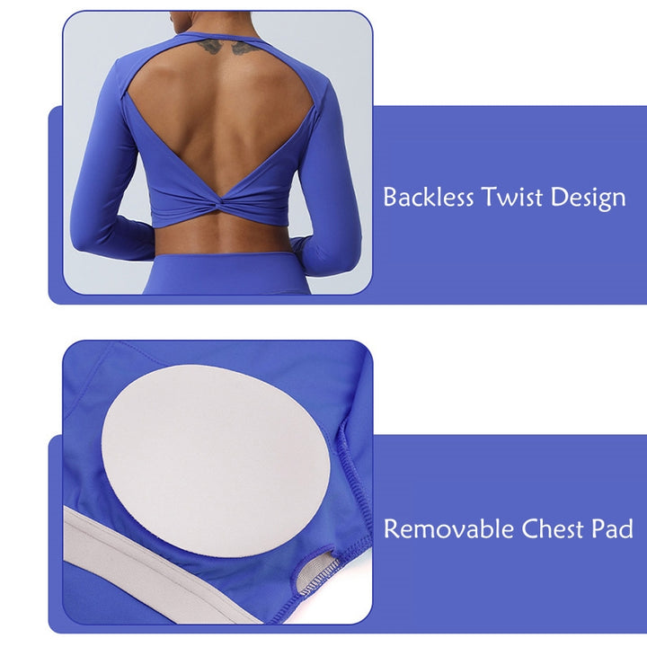 Buddha Stones Women Workout Long Sleeve Crisscross Backless Top Tee Leggings Sports Fitness Yoga Outfit - image 9