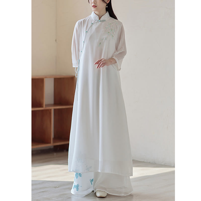 Buddha Stones Bamboo Cheongsam Dress Midi Dress Wide Leg Pants Meditation Spiritual Zen Practice Clothing - image 7