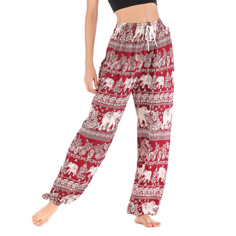 Buddha Stones Boho Loose Elephant Pattern Harem Trousers Women's Yoga Pants - Red-US2-8/10,UK/AU6-12/14,EU34-40/42 (F) - image 1