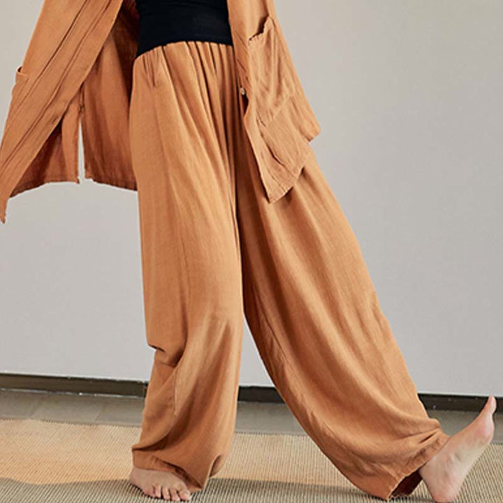 Buddha Stones Plain Long Sleeve Coat Jacket Top Wide Leg Pants Zen Tai Chi Yoga Meditation Clothing - Yellow - Pants Only - US4-12,UK/AU8-16,EU36-44 (F) - image 24