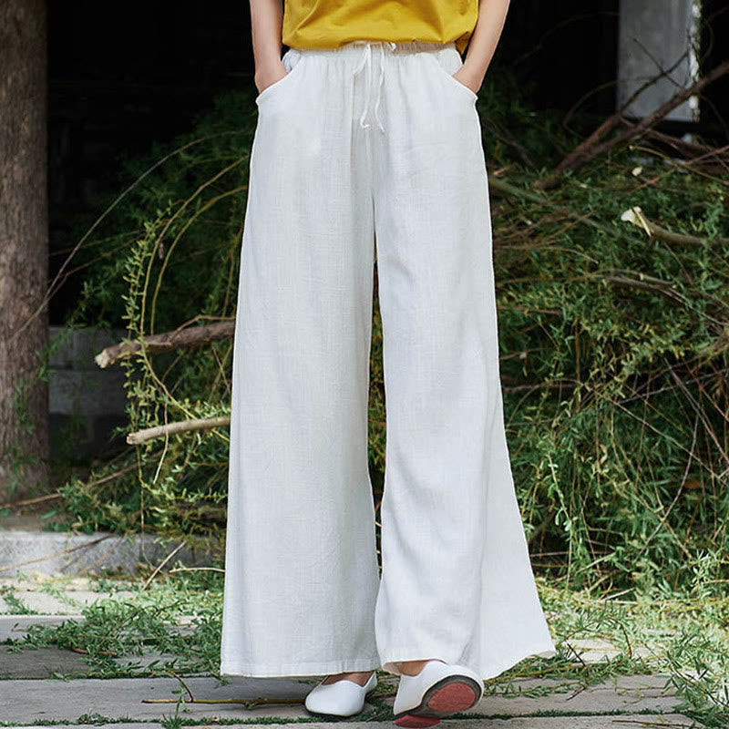 Buddha Stones Plain Wide Leg Pants Dance Women's Yoga Pants With Pockets - White - US6,UK/AU10,EU38 (L)  - image 13