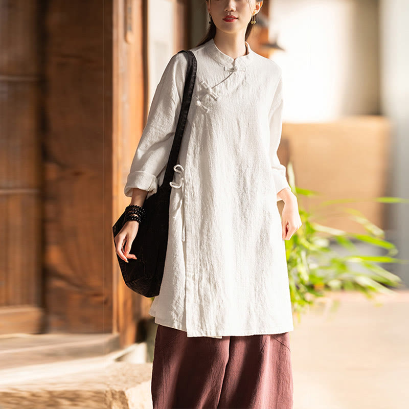 Buddha Stones Vintage Cotton Linen Blouse Women Long Sleeve Shirt Chinese Hanfu Top - image 4